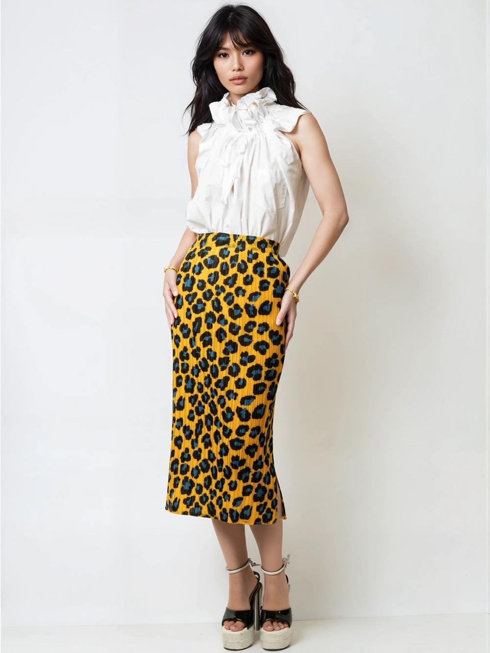 Kate Hewko Yellow Leopard Print Tube Skirt